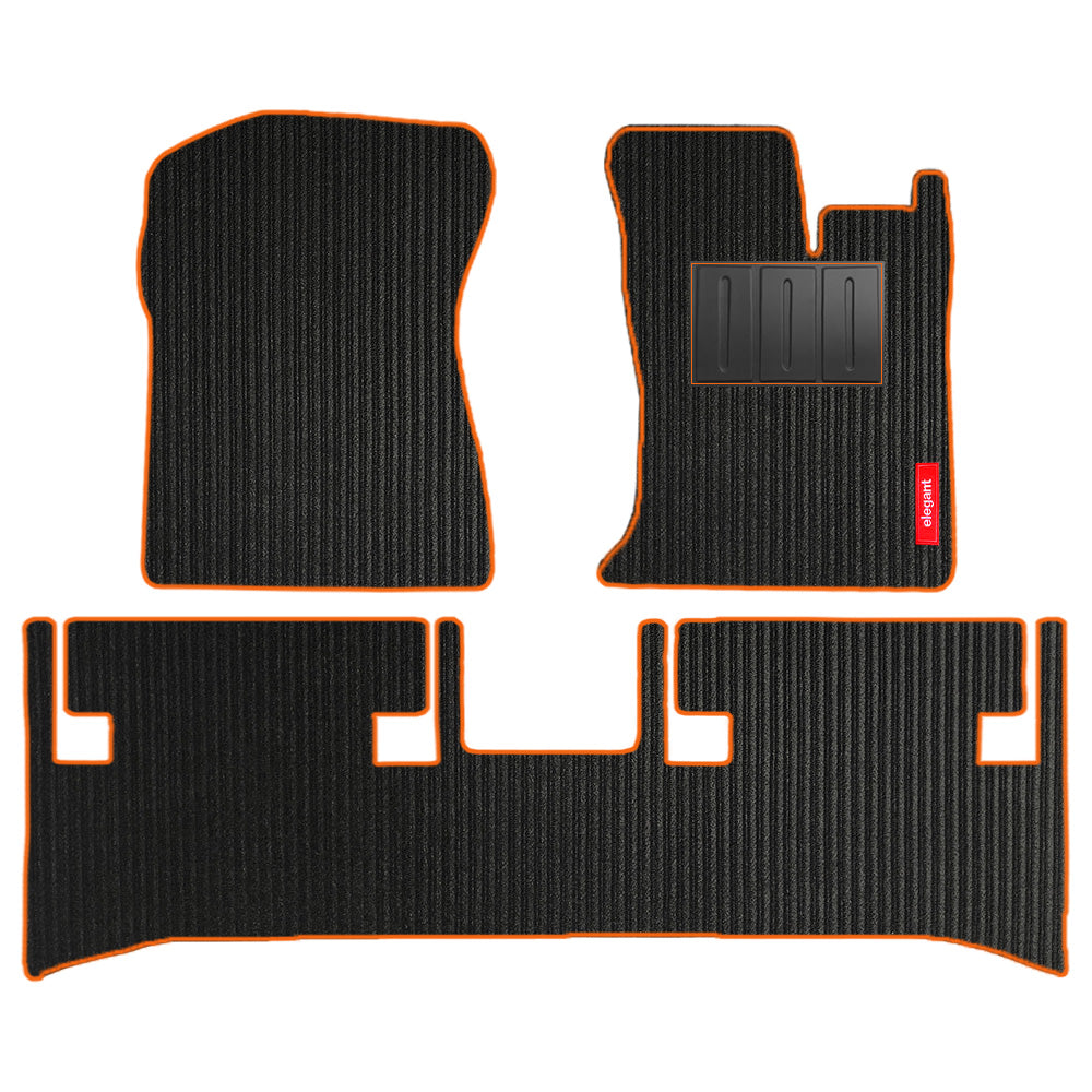 Cord Carpet Car Floor Mat For Mahindra Thar - Black Orange | Elegant Auto Retail