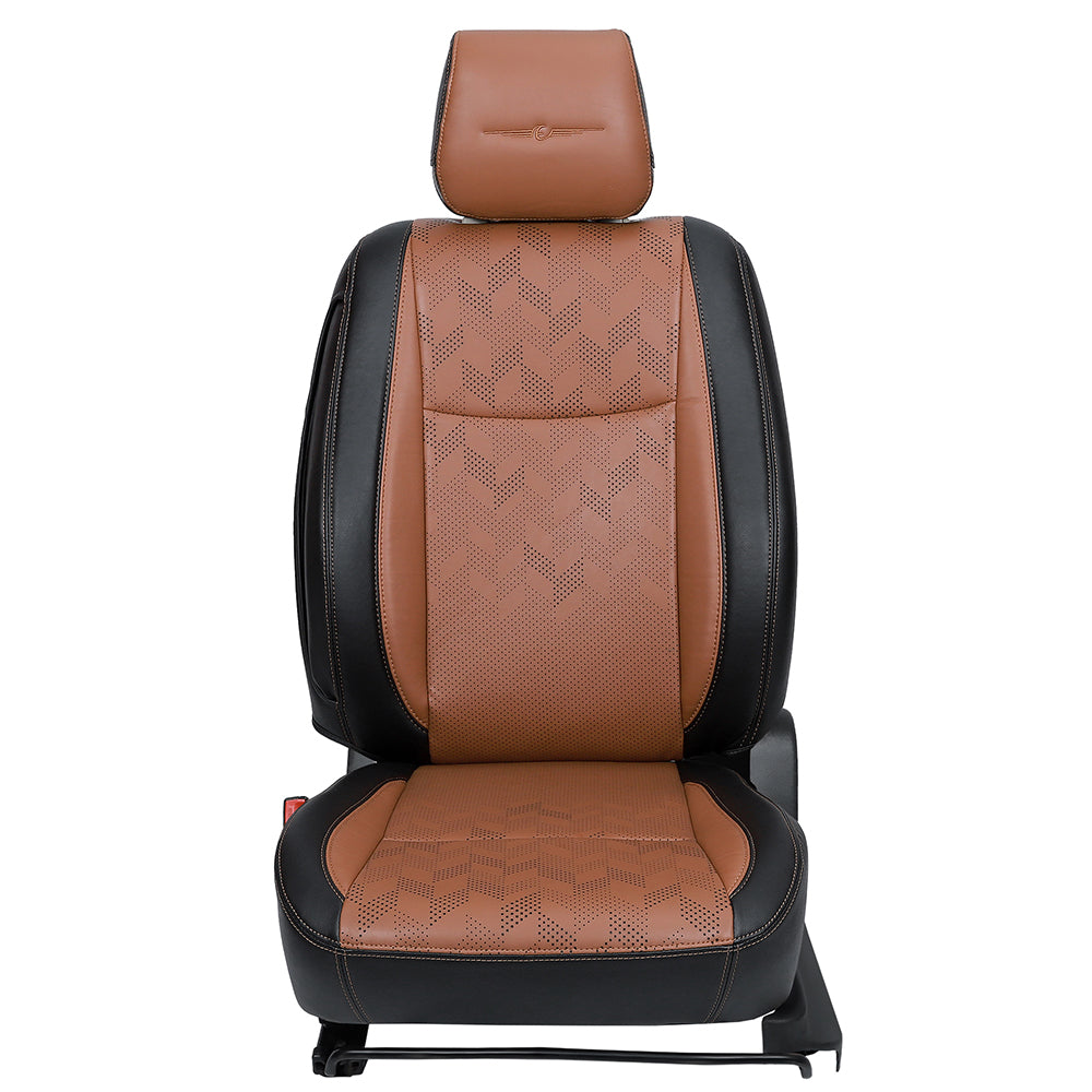 Apex Nappa PR Bucket Fit Art Leather Premium Car Seat Cover For Tata Harrier | in Tan-Black Colour | Elegant Auto Retail