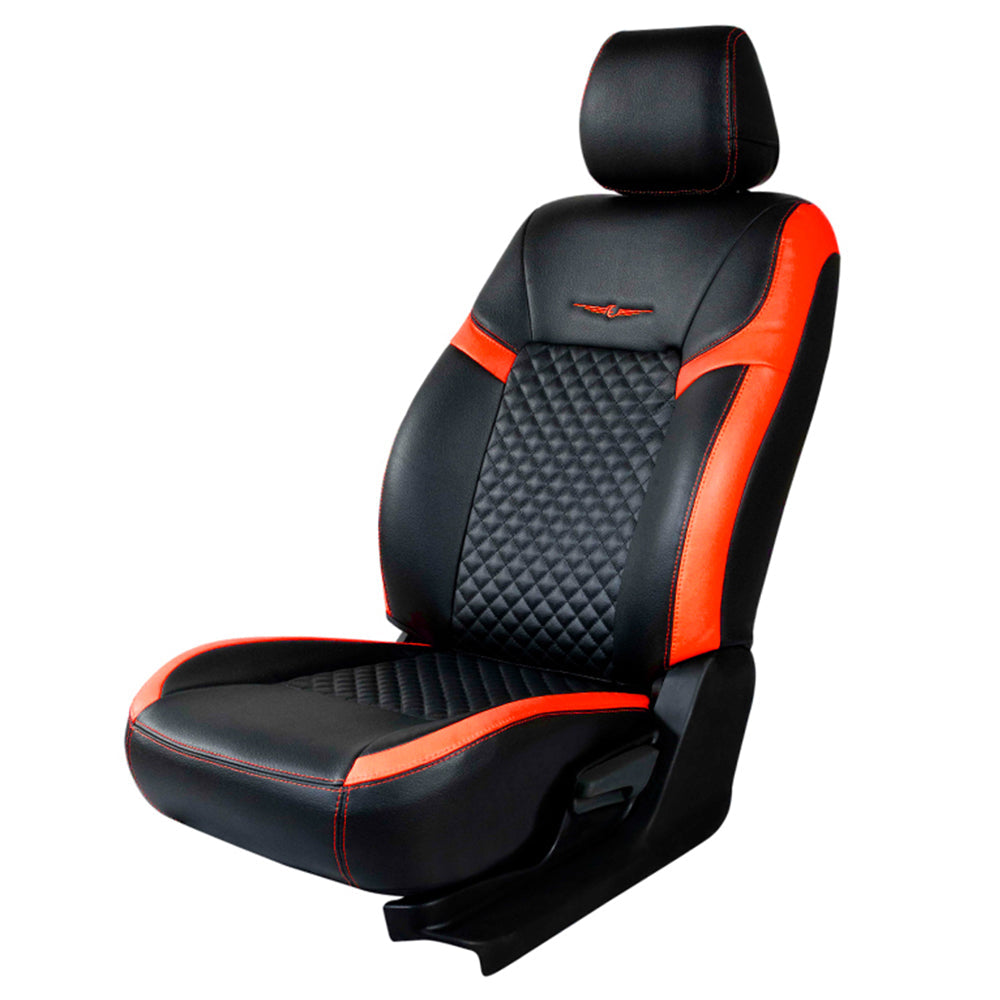 Vogue Star Art Leather Car Seat Cover For Skoda Kylaq - Black Orange| Elegant Auto Retail