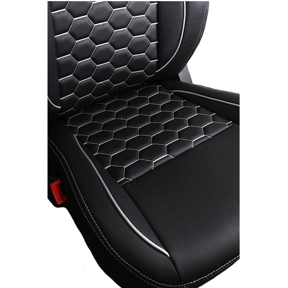 Victor 3 Art Leather Car Seat Cover For Mahindra XUV 400 EV | in Black-White Colour | Elegant Auto Retail