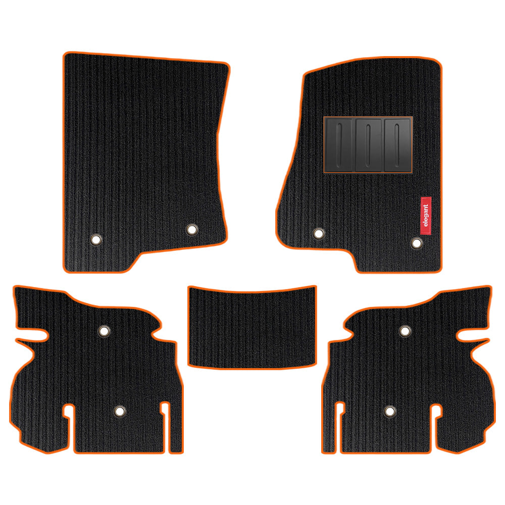 Cord Carpet Car Floor Mat For Jeep Wrangler Rubicon - Black Orange | Elegant Auto Retail