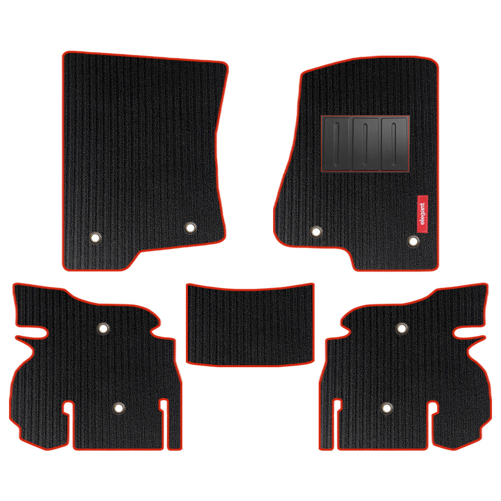 Cord Carpet Car Floor Mat For Jeep Wrangler Rubicon - Black Red | Elegant Auto Retail