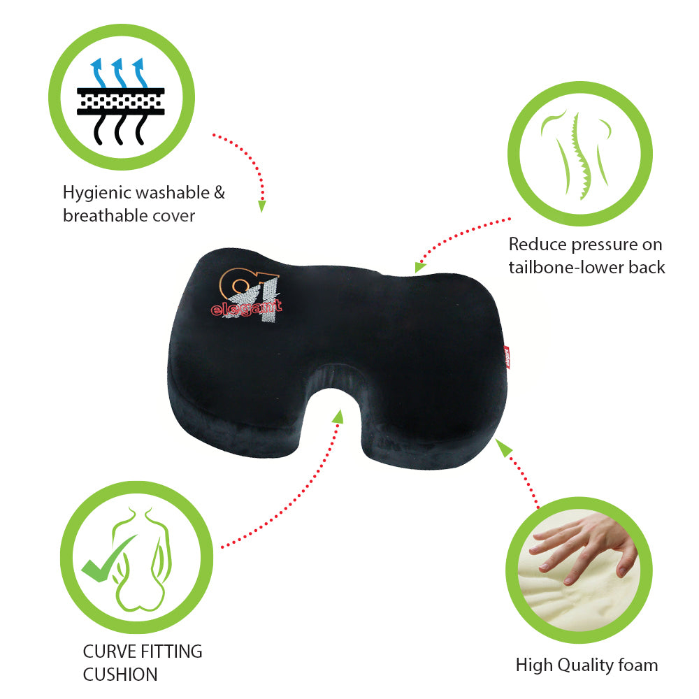 Elegant 91 Memory Foam Coccyx Seat Cushion Pillow In Black | Elegant Auto Retail