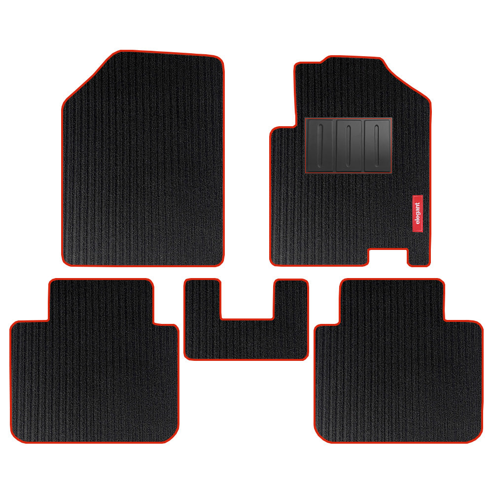Cord Carpet Car Floor Mat For Honda City - Black Red | Elegant Auto Retail