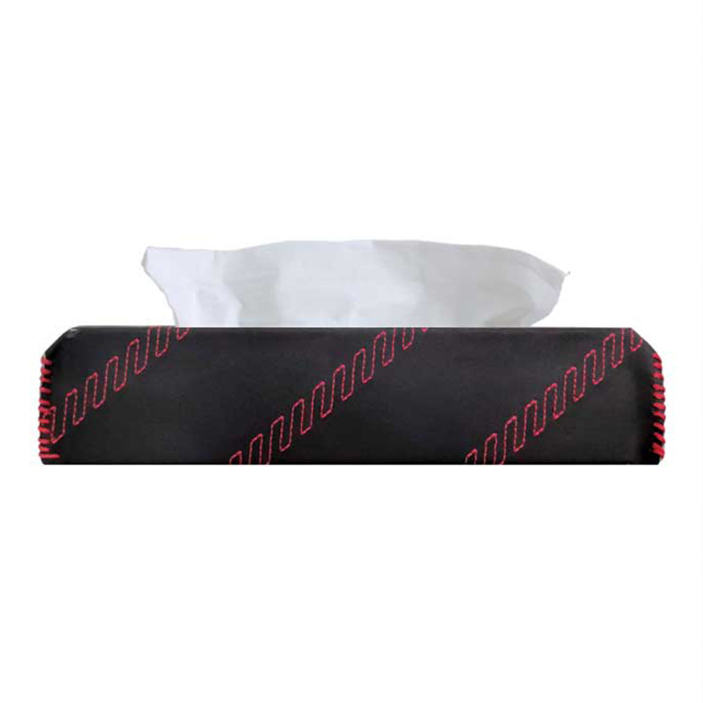 Nappa Leather Cross 2 Tissue Box Black and Red | Elegant Auto Retail