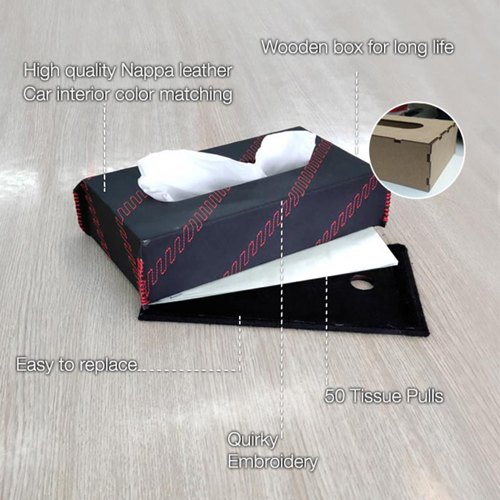 Nappa Leather Cross 2 Tissue Box Black and Red | Elegant Auto Retail