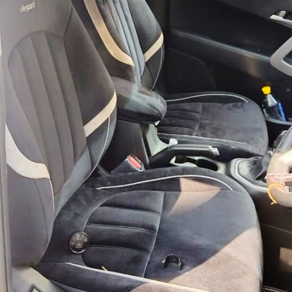 King Bucket Fit Velvet Fabric Car Seat Cover For Maruti Brezza ( In Black ) Elegant Auto Retail