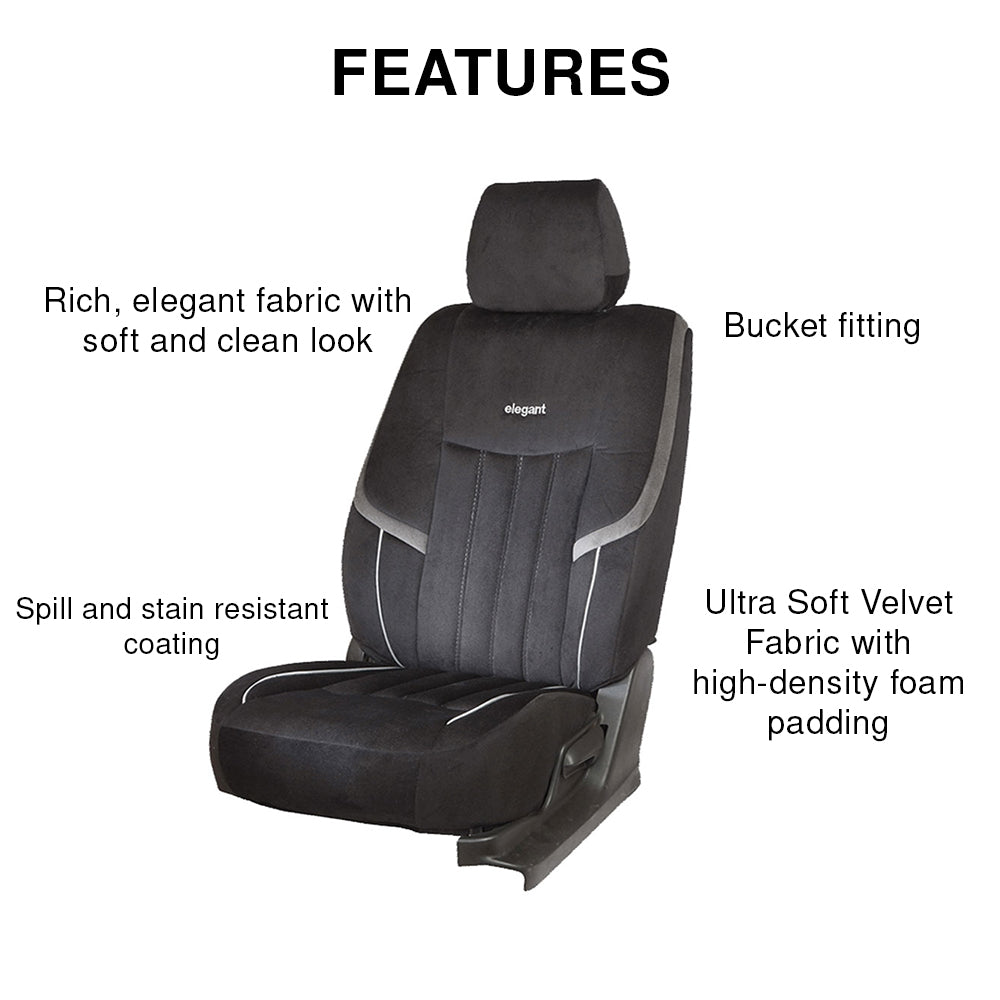 King Velvet Fabric Car Seat Cover For Hyundai Verna - Black | Elegant Auto Retail