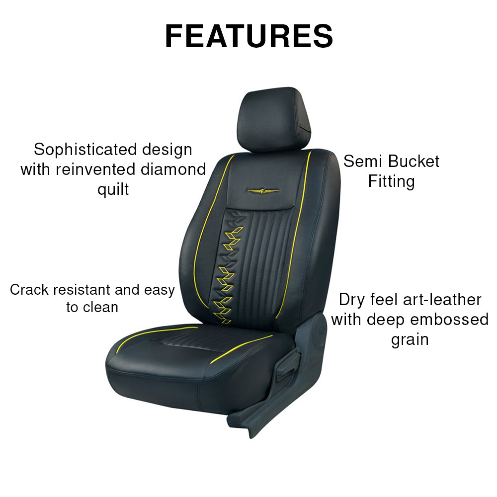 Vogue Knight Art Leather Car Seat Cover For Hyundai I20 Features (Black - Yellow)