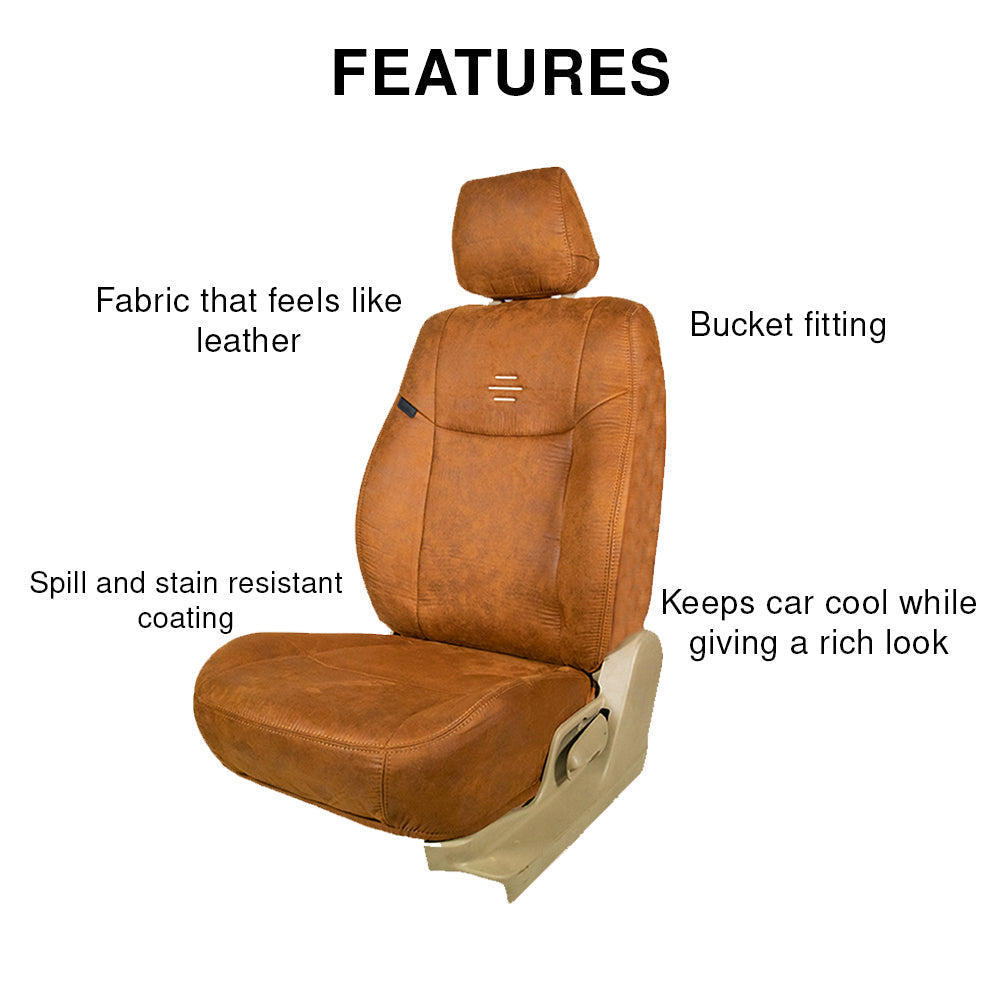 Nubuck Patina Leather Feel Fabric Car Seat Cover Tan For Maruti Victoris