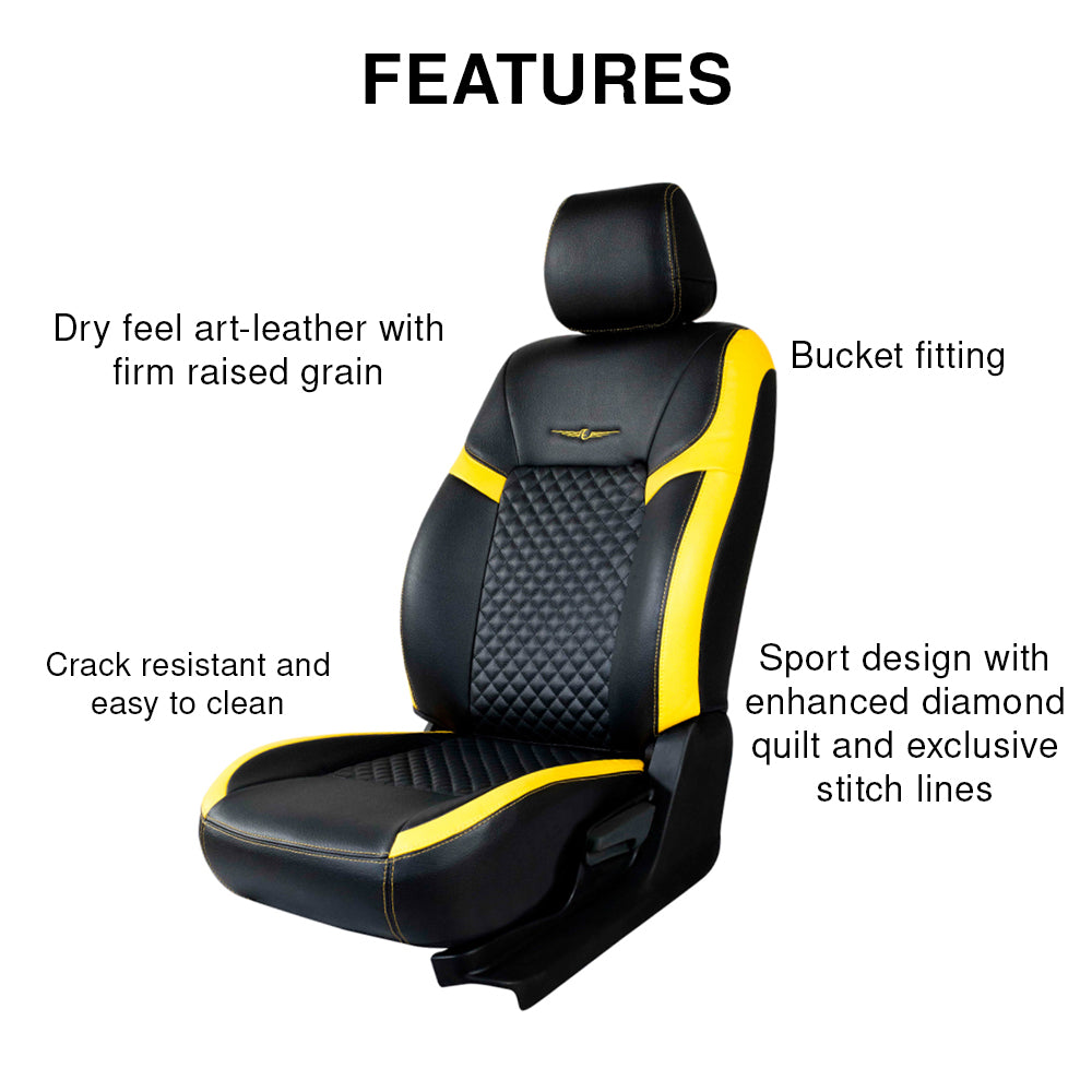 Star Bucket Fit Art Leather Car Seat Cover For Maruti S-Presso - Black Yellow | Elegant Auto Retail