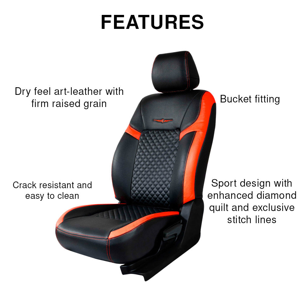 Vogue Star Art Leather Car Seat Cover For Toyota Altis - Black Orange| Elegant Auto Retail