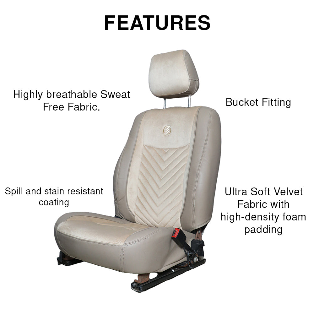 Veloba Softy Velvet Fabric Car Seat Cover For Hyundai Creta - Beige | Elegant Auto Retail