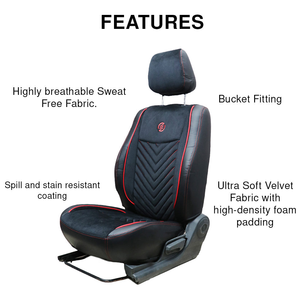 Veloba Softy Velvet Fabric Car Seat Cover For Mahindra XEV 9e - Black Red | Elegant Auto Retail