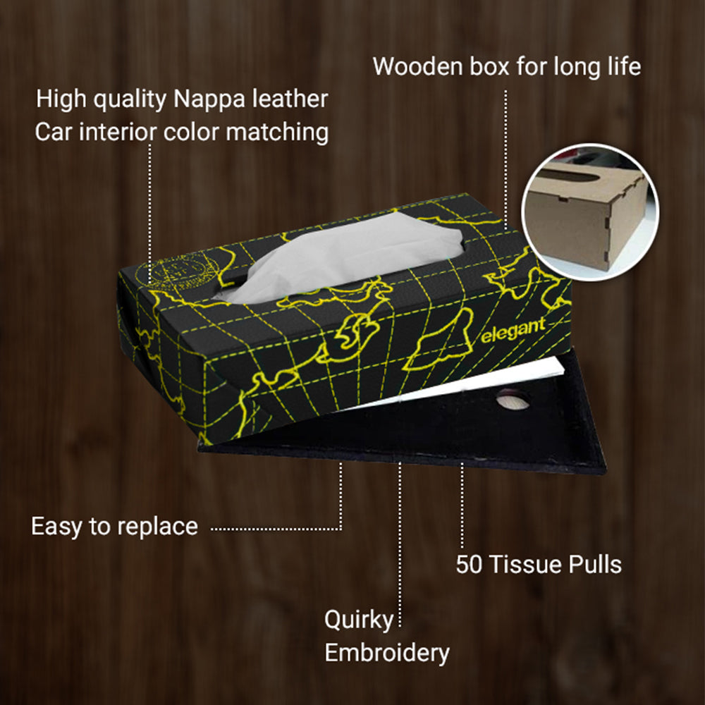 tissue-2-Nappa Leather Globe Tissue Box Black and Yellow | Elegant Auto Retail