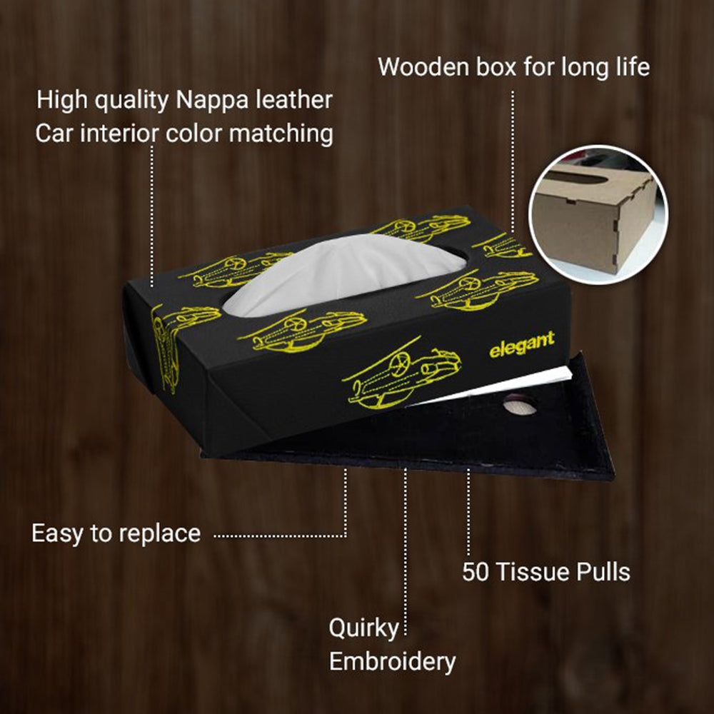 Nappa Leather Vintage 2 Tissue Box Black and Yellow | Elegant Auto Retail