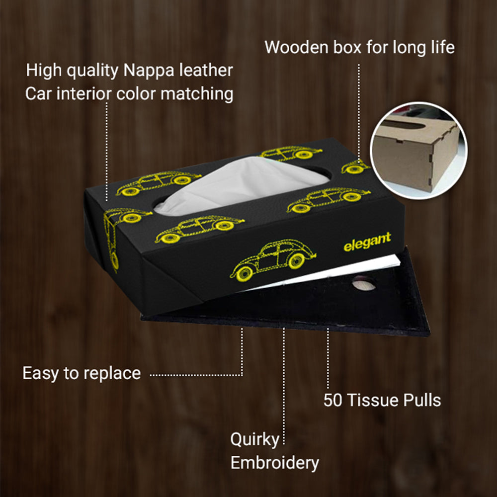 Nappa Leather Vintage 1 Tissue Box Black and Yellow | Elegant Auto Retail