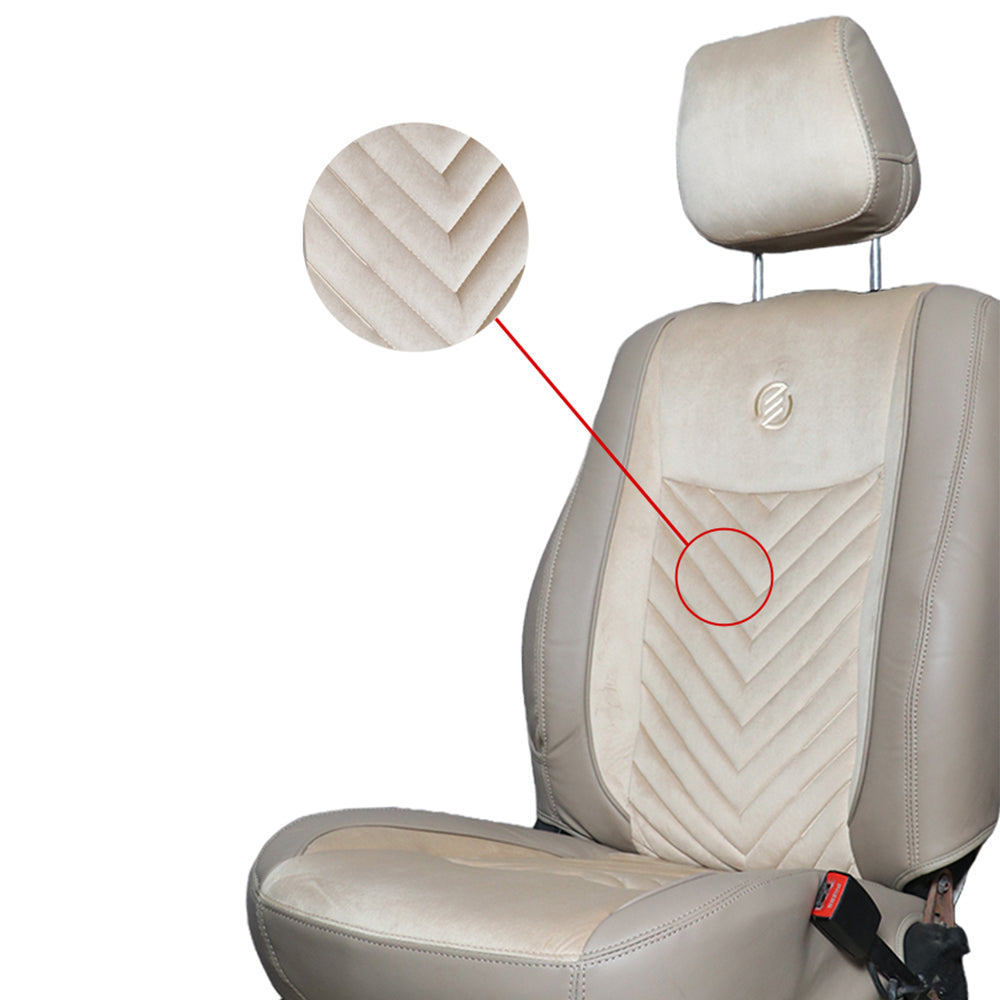 Veloba Softy Velvet Fabric Car Seat Cover For Toyota Taisor | in Beige-Beige Colour | Elegant Auto Retail