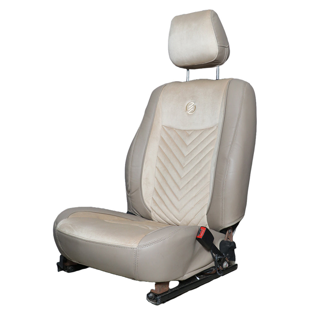 Veloba Softy Velvet Fabric Car Seat Cover For Toyota Taisor | in Beige-Beige Colour | Elegant Auto Retail