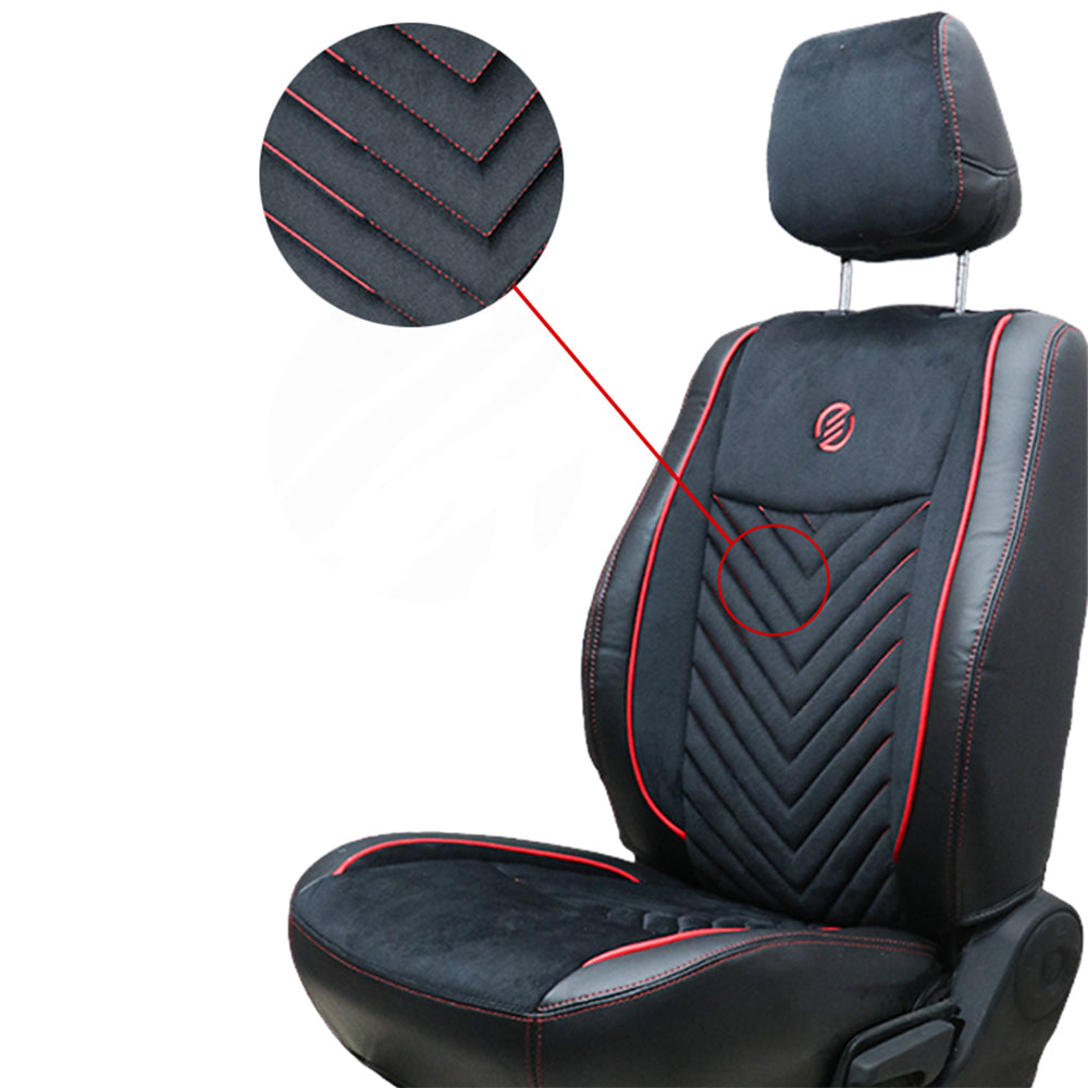 Veloba Softy Velvet Fabric Car Seat Cover For Toyota Taisor | in Black-Red Colour | Elegant Auto Retail