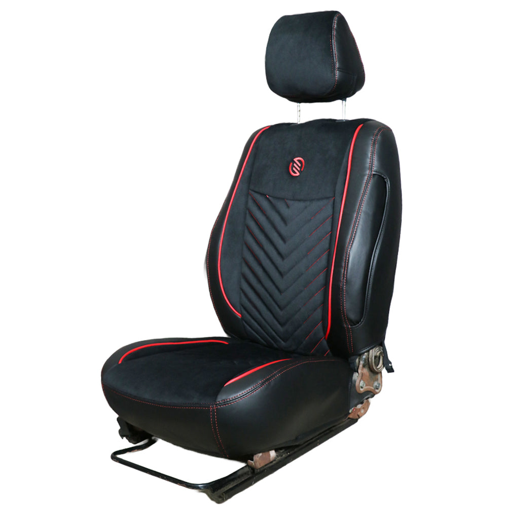 Veloba Softy Velvet Fabric Car Seat Cover For Toyota Taisor | in Black-Red Colour | Elegant Auto Retail