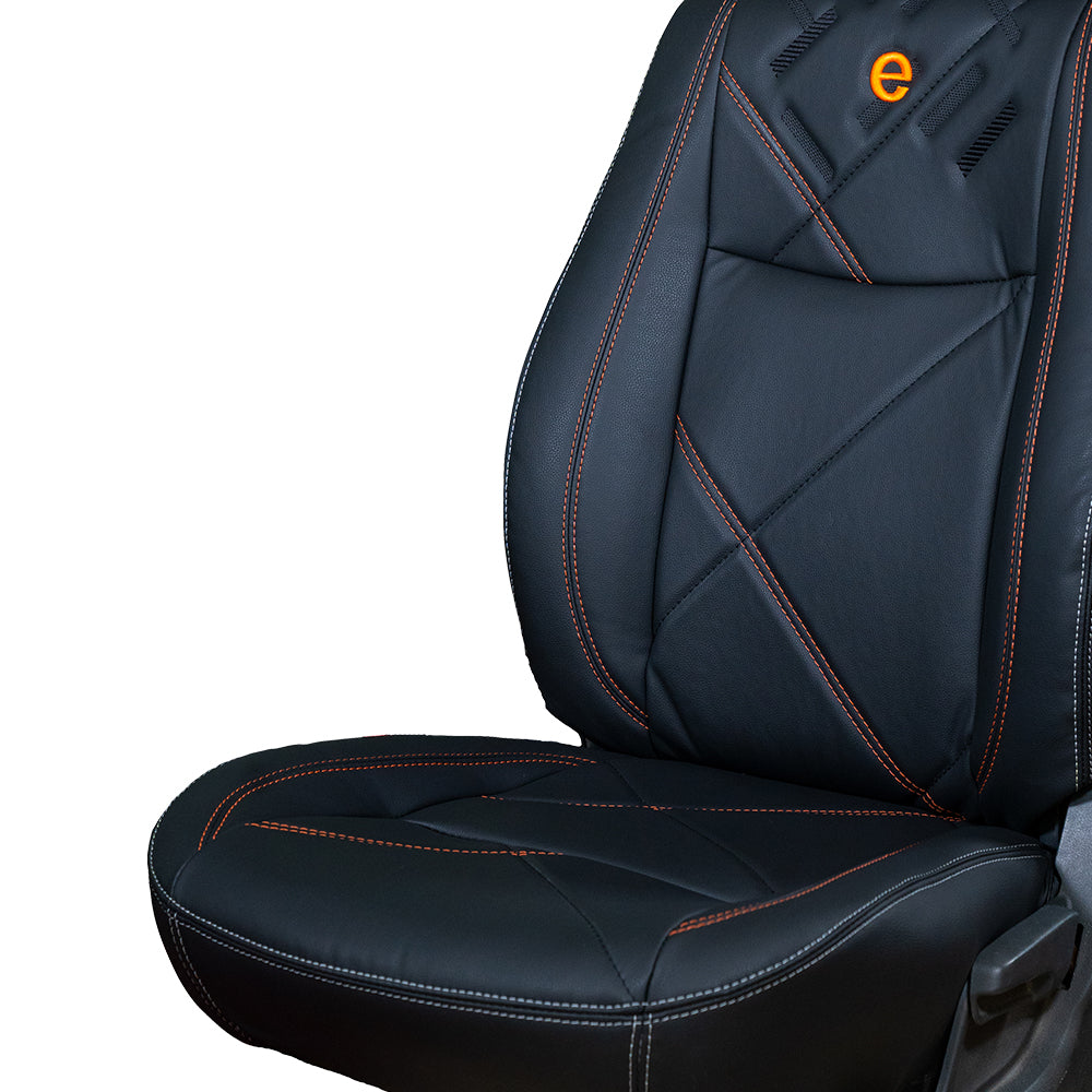 Victor Art Leather Car Seat Cover For Mahindra XEV 9e - Black Orange | Elegant Auto Retail