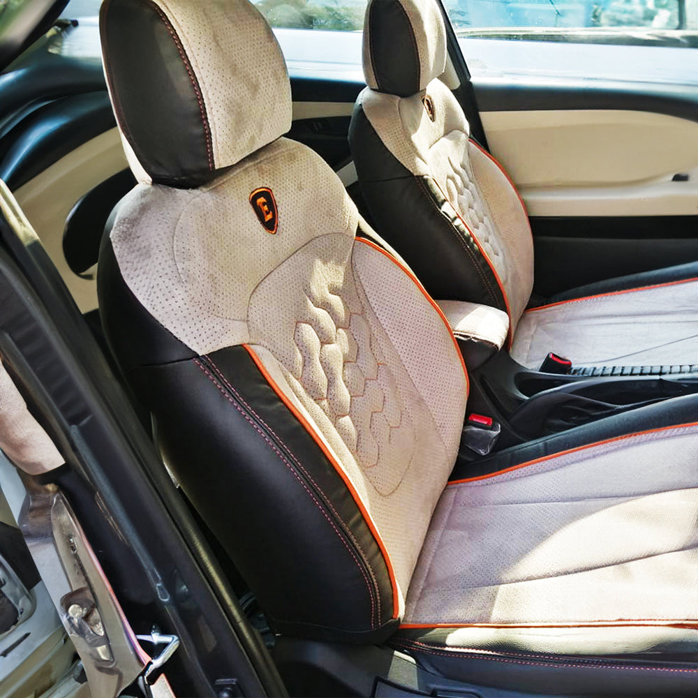 Icee Duo Perforated Fabric Beige Car Seat Cover For Skoda Slavia