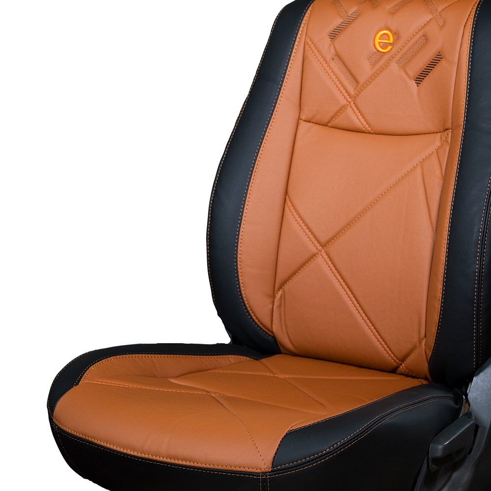 Victor Duo Art Leather Car Seat Cover For Maruti Dzire - Black Tan Orange  | Elegant Auto Retail