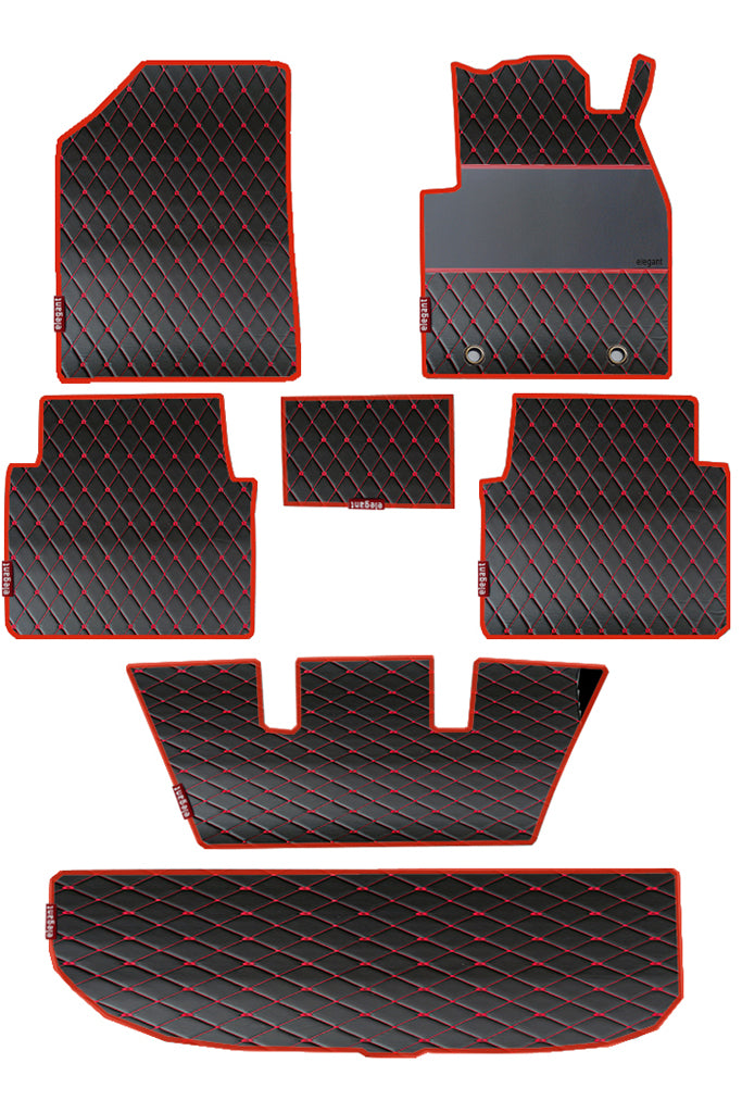Luxury Leatherette Car Floor Mat  For Kia Carens  Black - Red | Elegant Auto Retail