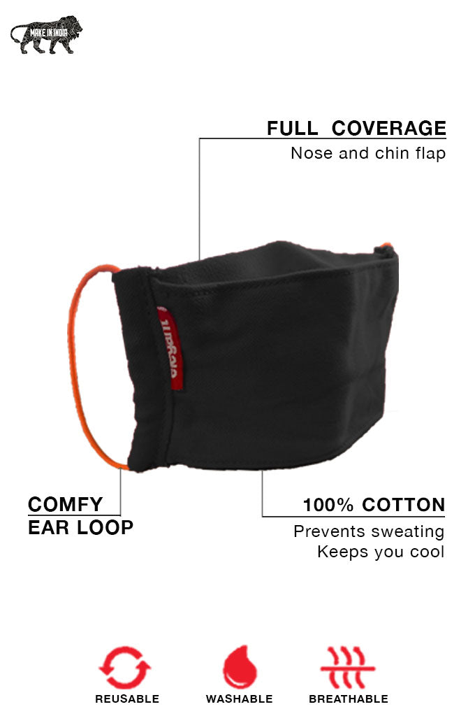 Elegant Cotton Face Mask Black Elastic Tieup Family Pack