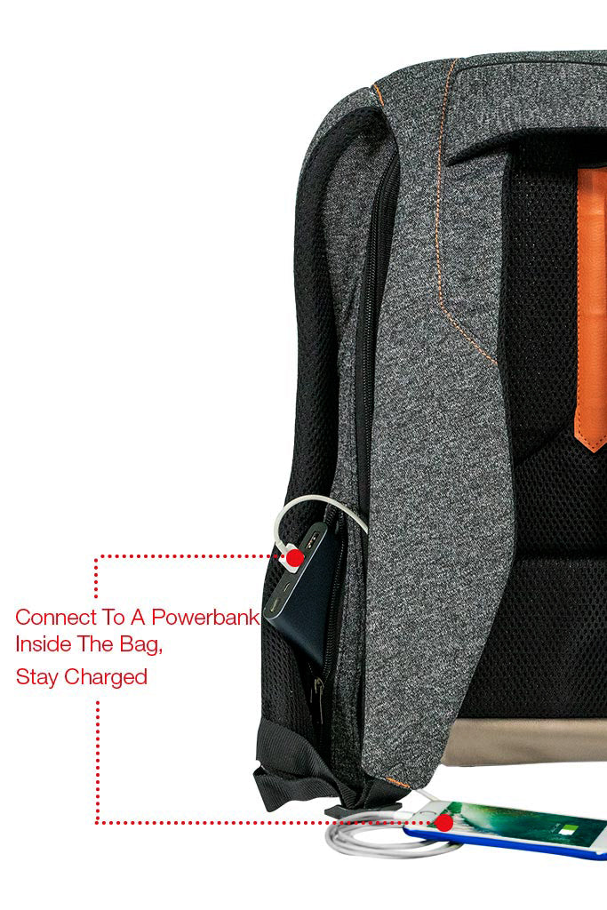 Performance Anti-Theft Hard Shell Backpack Grey and Orange