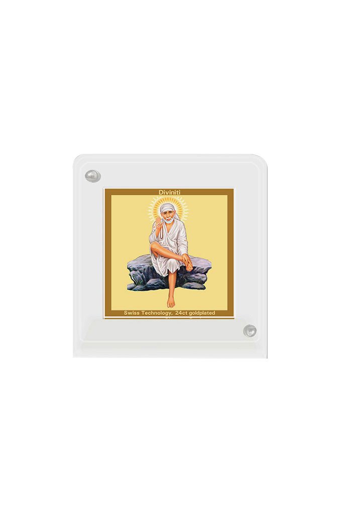 Diviniti 24k Gold Plated Car Dashboard Frame Sai Baba Rockpose (ACF 1B)