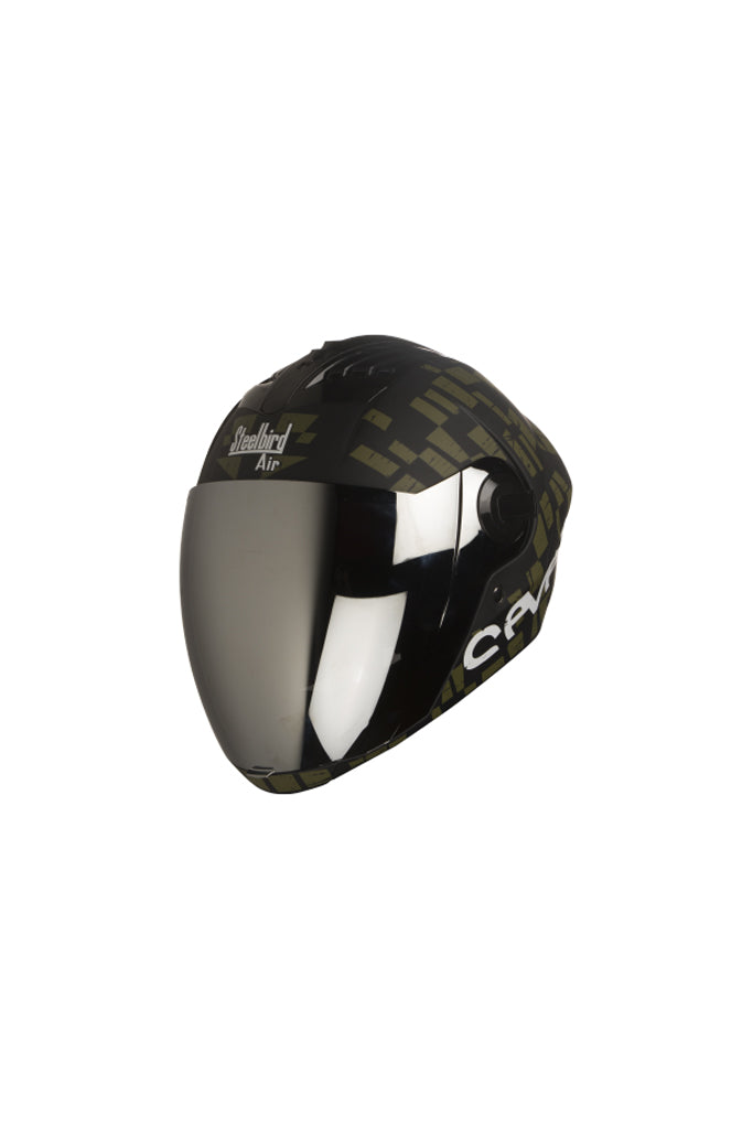 Steelbird Air Seven Full Face Helmet-Matt Black With Army Green