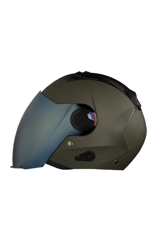Steelbird Air Open Face Helmet-Matt Battle Green With Gold Visor