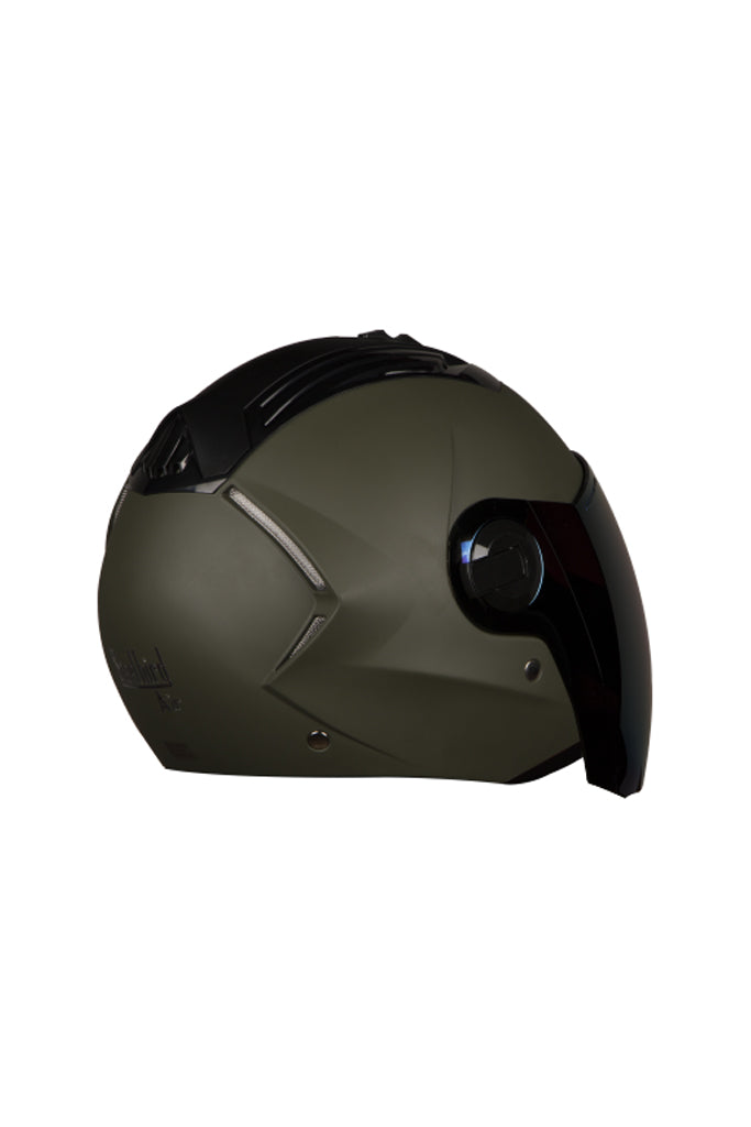 Steelbird Air Open Face Helmet-Matt Battle Green With Gold Visor