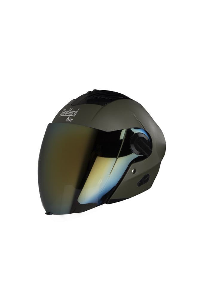 Steelbird Air Open Face Helmet-Matt Battle Green With Gold Visor