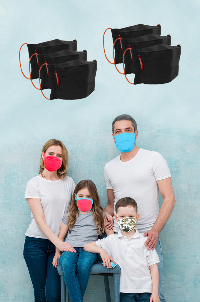 Elegant Cotton Face Mask Black Elastic Tieup Family Pack