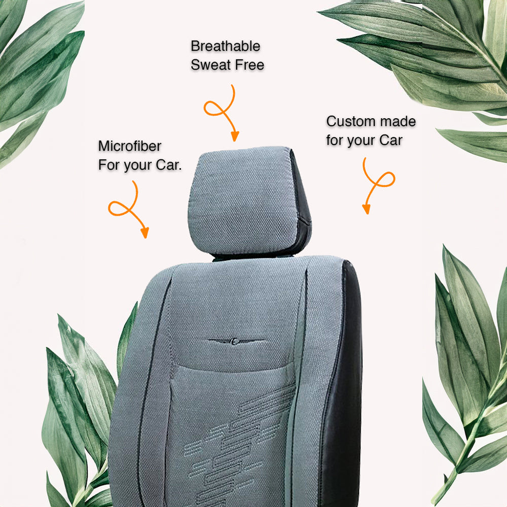 Comfy Z-Dot Fabric Car Seat Cover For Tata Nexon with Free Set of 4 Comfy Cushion - Grey Black | Elegant Auto Retail