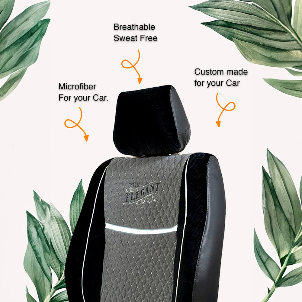 Vintage Bucket Fit Fabric Car Seat Cover For Tata Punch with Free Set of 4 Comfy Cushion & Neck Rest (Black-Grey)! Elegant Auto Retail