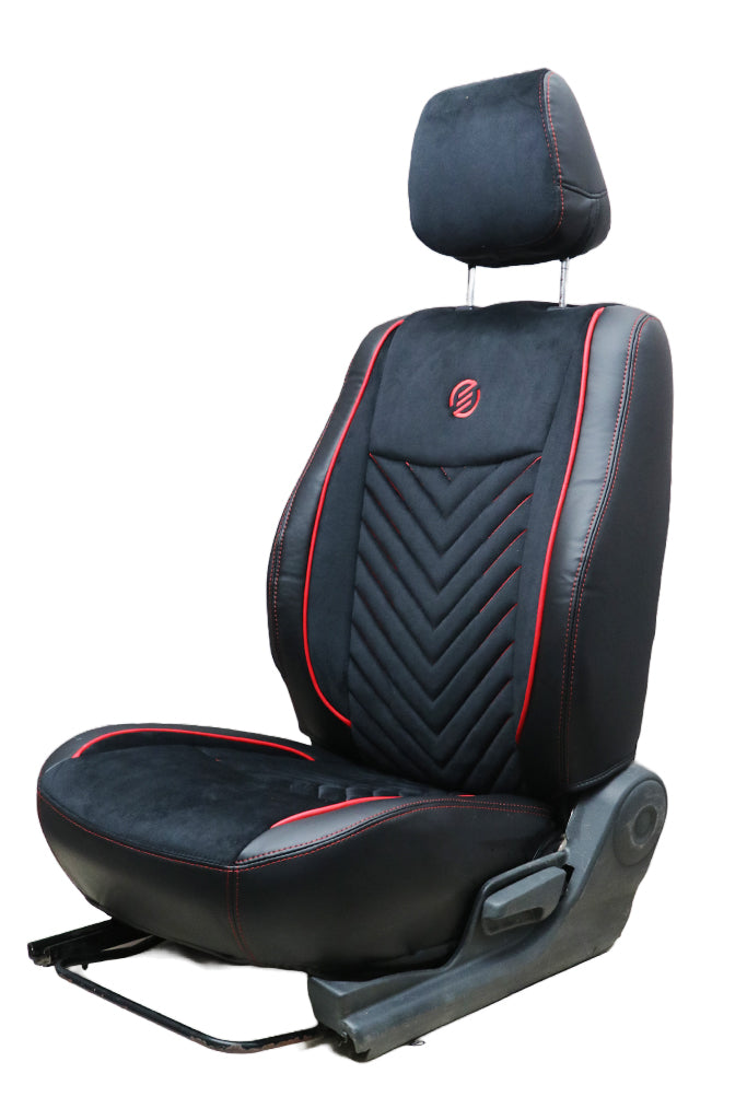 Veloba Softy Velvet Fabric Car Seat Cover For Honda Amaze - Black Red | Elegant Auto Retail
