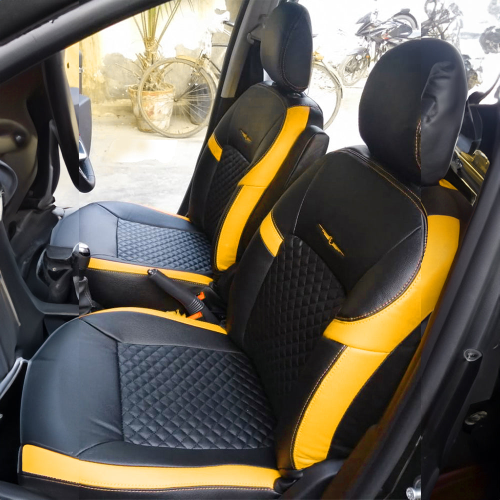 Vogue Star Art Leather Car Seat Cover Black For Hyundai I10  In Black Yellow  | Elegant Auto Retail