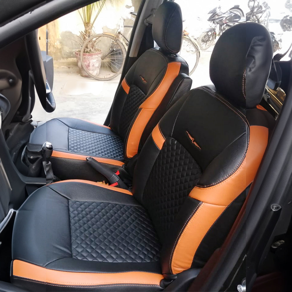 Vogue Star Art Leather Car Seat Cover For Tata Nexon Black-Orange