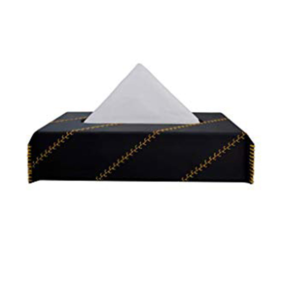 Nappa Leather Cross 1 Tissue Box Black and Yellow | Elegant Auto Retail 