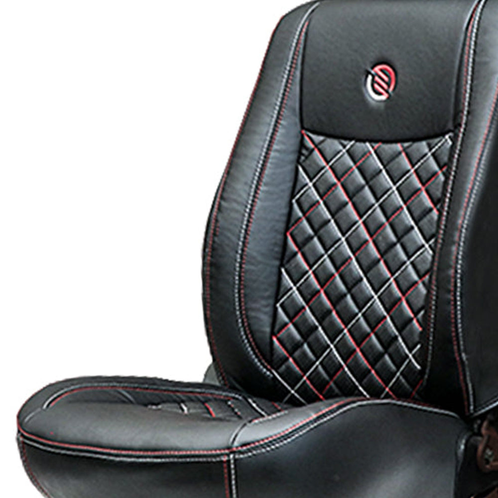 Venti 3 Perforated Art Leather Car Seat Cover For Skoda Kylaq - Black Red | Elegant Auto Retail