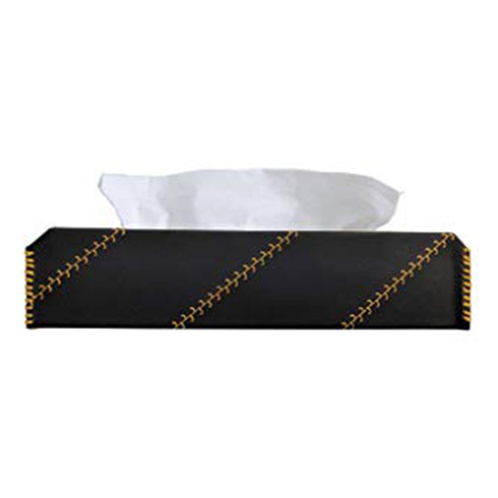 Nappa Leather Cross 1 Tissue Box Black and Yellow | Elegant Auto Retail 