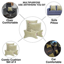 Load image into Gallery viewer, Elegant Car Comfy Pillow And Neck Rest Beige Line Set of 4 Design CU09
