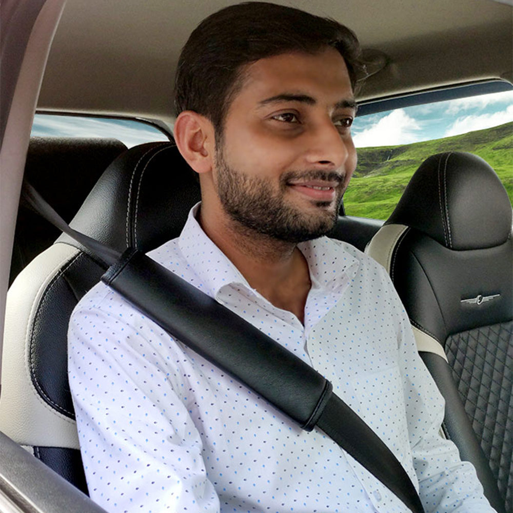 Nappa Leather Seat Belt Shoulder Pads - Black