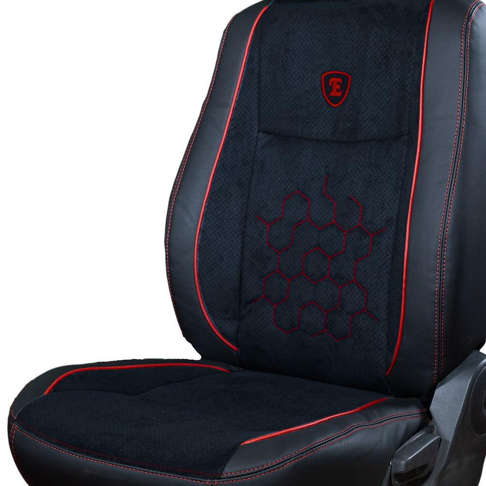 Icee Perforated Fabric Car Seat Cover For MG ZS EV - Black Red | Elegant Auto Retail
