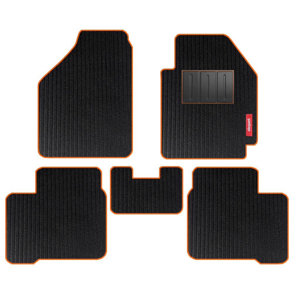 Cord Carpet Car Floor Mat For Maruti Zen - Black Orange | Elegant Auto Retail
