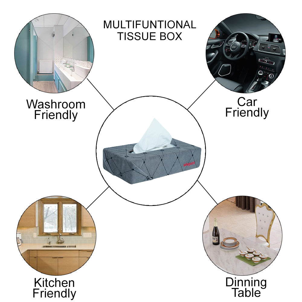 Fabric Tissue Box Grey E Design CU01 | Elegant Auto Retail